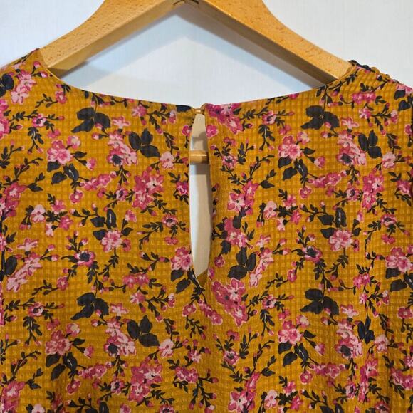 Vero Moda Medium Mustard Orange Floral Puff Sleeve Knee Dress Smocked Boho - Picture 11 of 12